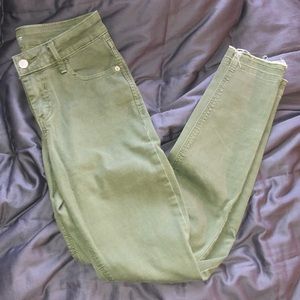 Army Green Released Hem Skinny Jeans